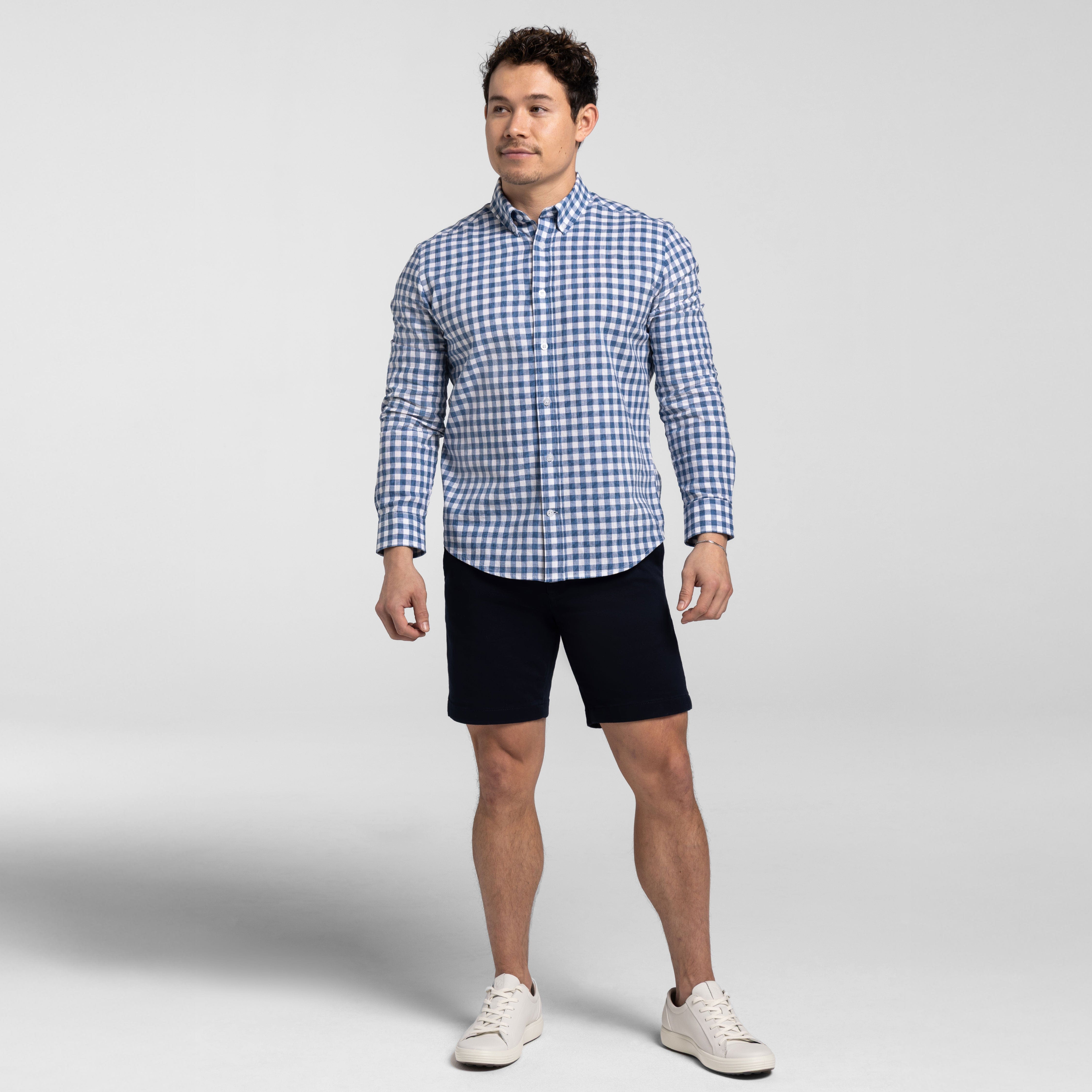 chatham road collection dress shirt Ash & Erie Chatham Blue Gingham Button-Down Shirt for Short Men Chatham Blue Gingham / S / Slim