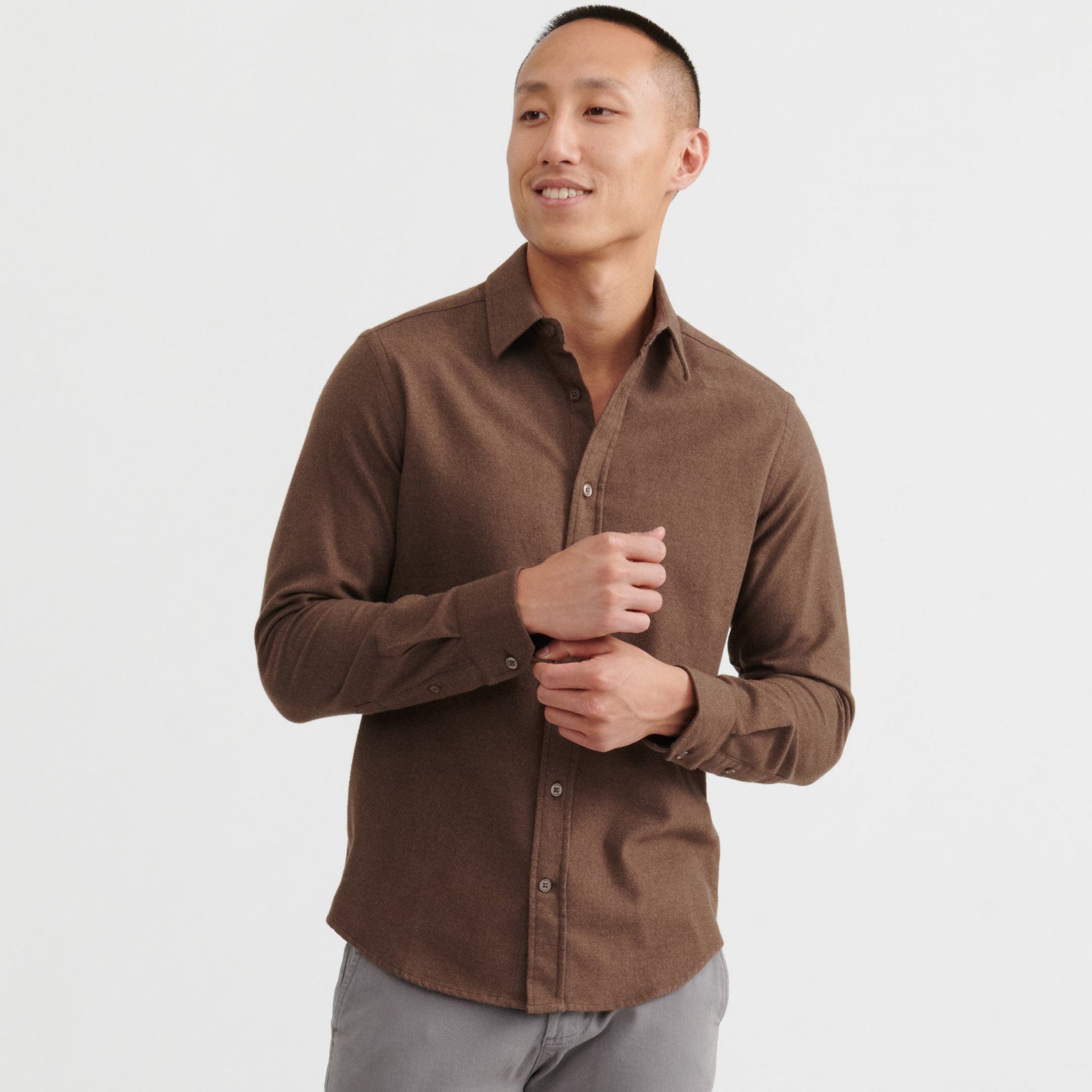 Ash & Erie Dark Brown Brushed Button-Down Shirt for Short Men Dark Brown / M / Slim