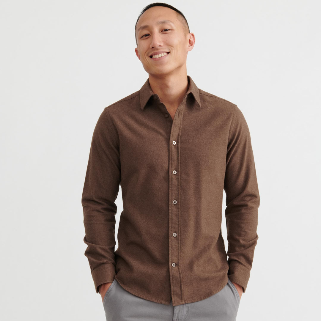 Ash & Erie Dark Brown Brushed Button-Down Shirt for Short Men Ash & Erie Dark Brown Brushed Button-Down Shirt for Short Men