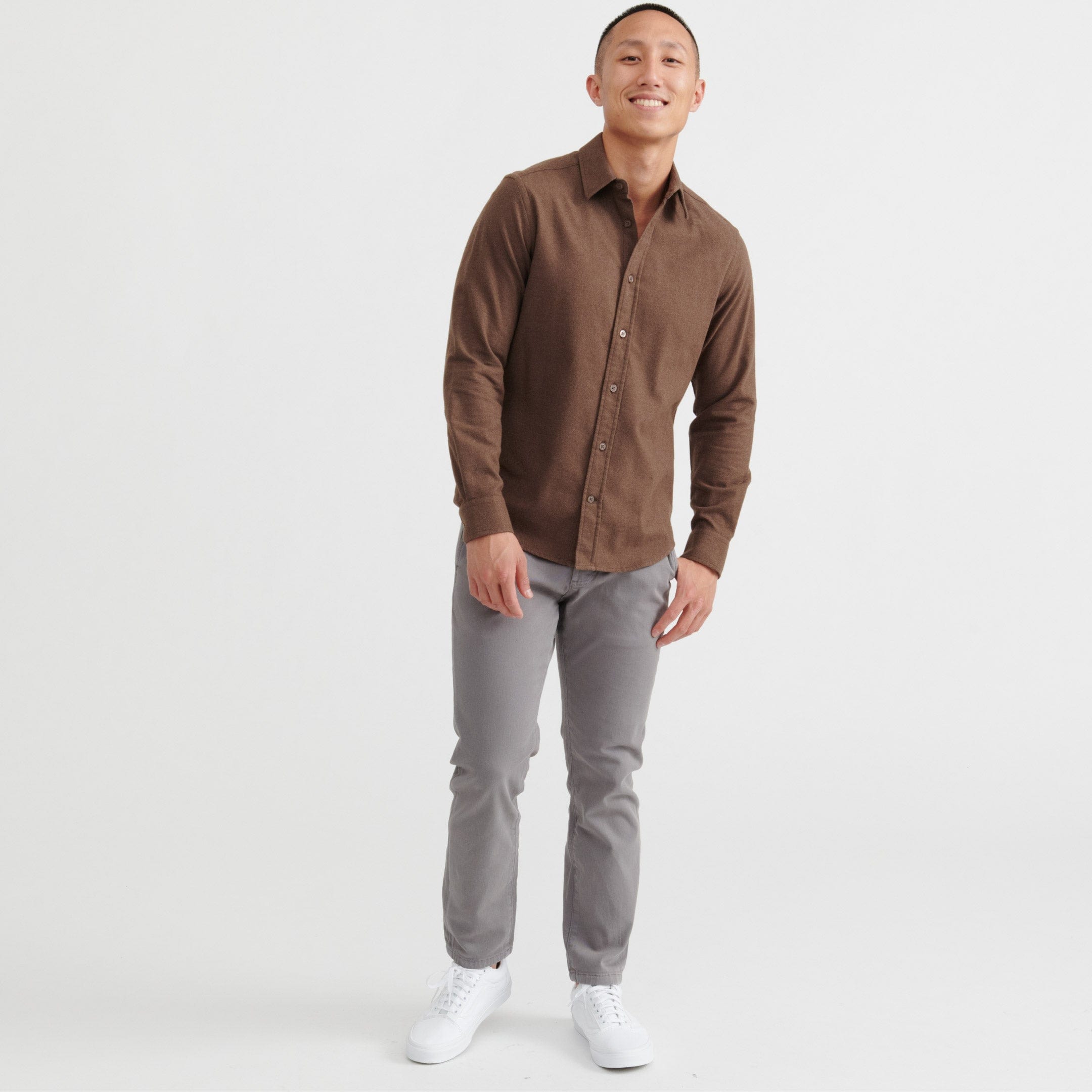 Ash & Erie Dark Brown Brushed Button-Down Shirt for Short Men Dark Brown / M / Slim Ash & Erie Dark Brown Brushed Button-Down Shirt for Short Men Dark Brown / M / Slim