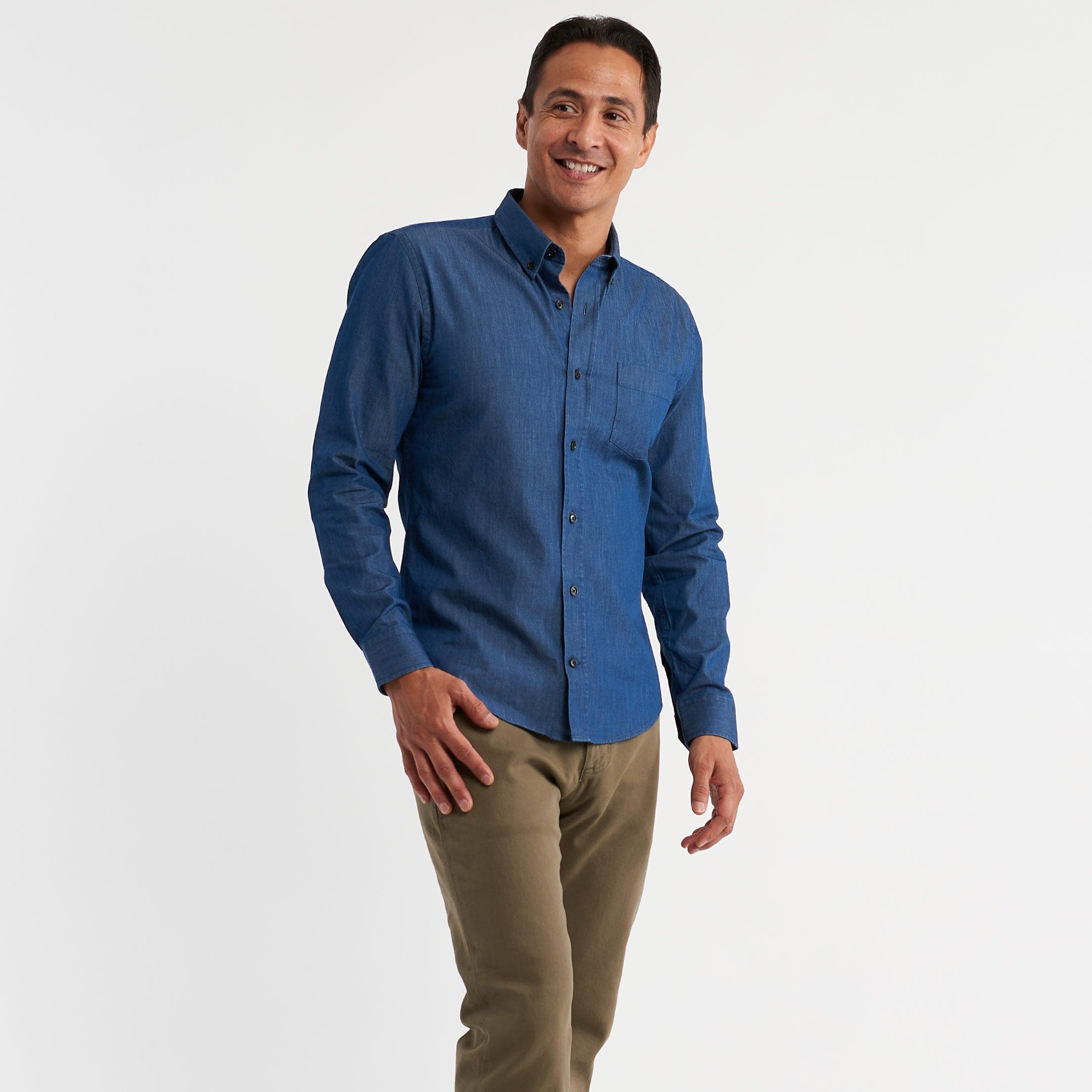シャツ IONSEOUL Pera Half Denim Shirt (2color) JE1317 Ash & Erie Medium Blue Button-Down Shirt for Short Men