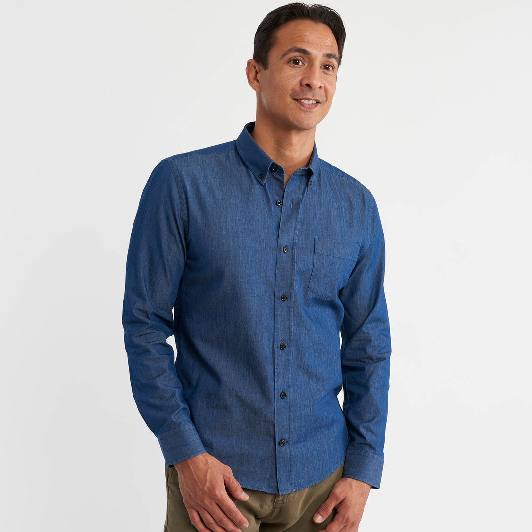Ash & Erie Dark Indigo Button-Down Shirt for Short Men