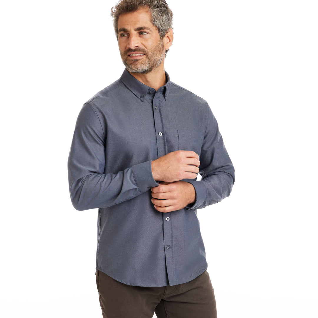 Ash & Erie Dark Navy Oxford Wrinkle-Free Button-Down Shirt for Short Men   Everyday Shirts