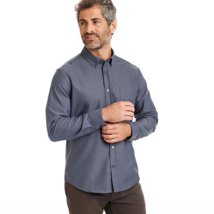 Ash & Erie Dark Navy Oxford Wrinkle-Free Button-Down Shirt for Short Men   Everyday Shirts