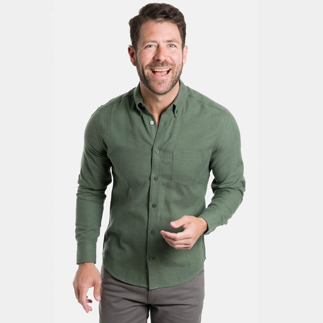 Ash & Erie Elm Green Brushed Button-Down Shirt for Short Men Elm Green / XL / Slim Ash & Erie Elm Green Brushed Button-Down Shirt for Short Men Elm Green / XL / Slim
