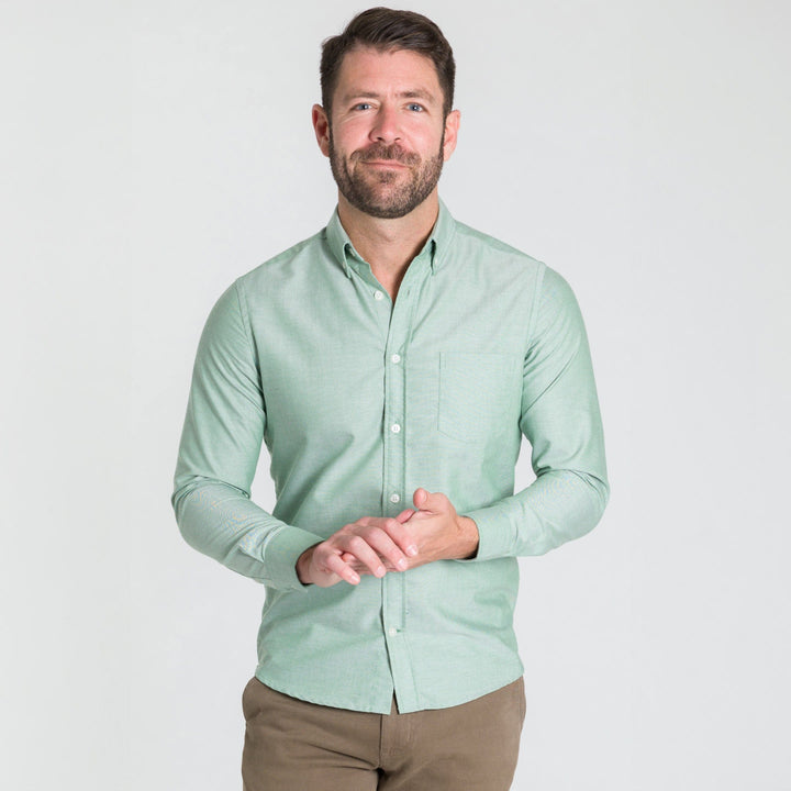 Buy Faded Fern Oxford Wrinkle-Free Button-Down Shirt for Short Men | Ash & Erie   Everyday Shirts