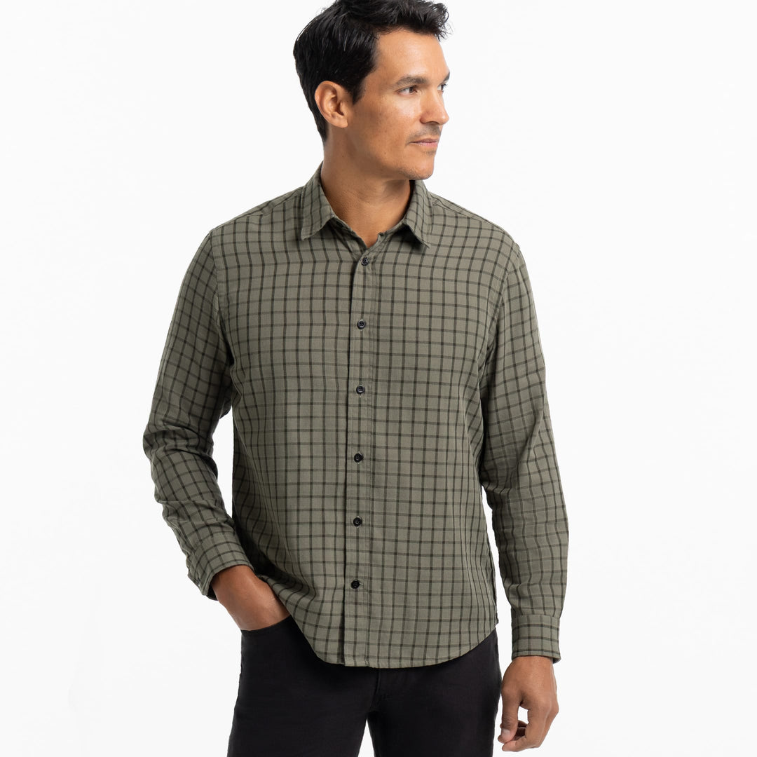 Ash & Erie Green Windowpane Wrinkle-Free Button-Down Shirt for Short Men   Everyday Shirts