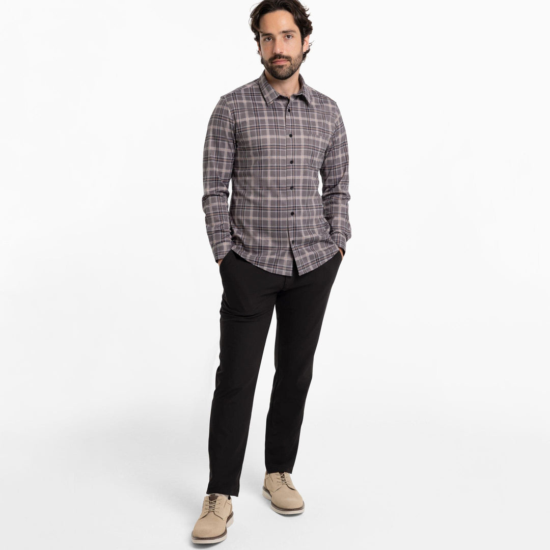 Ash & Erie Greyline Plaid Performance Stretch Shirt for Short Men   Everyday Shirts