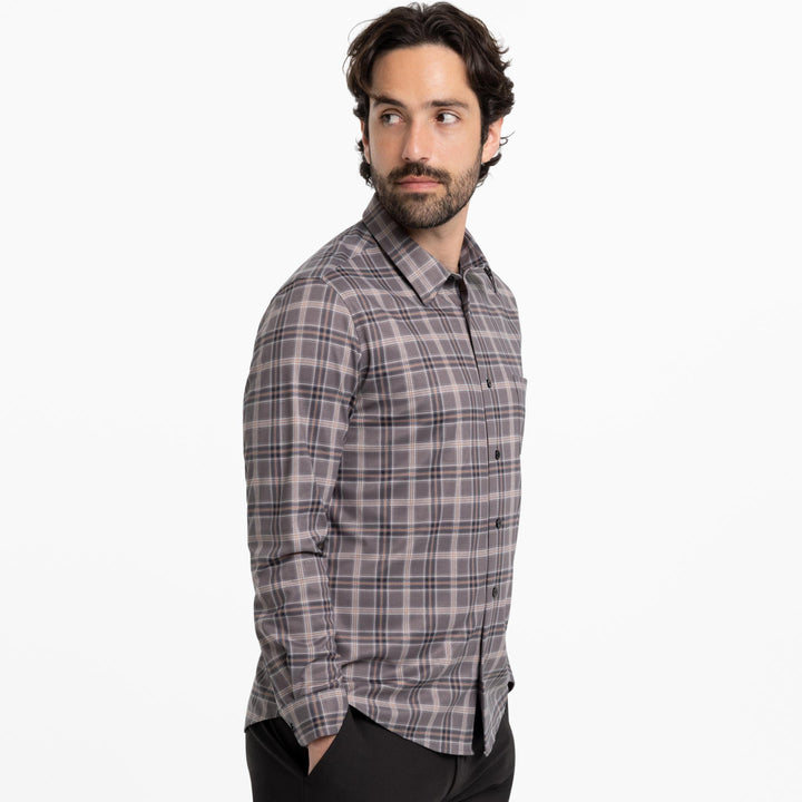 Ash & Erie Greyline Plaid Performance Stretch Shirt for Short Men   Everyday Shirts