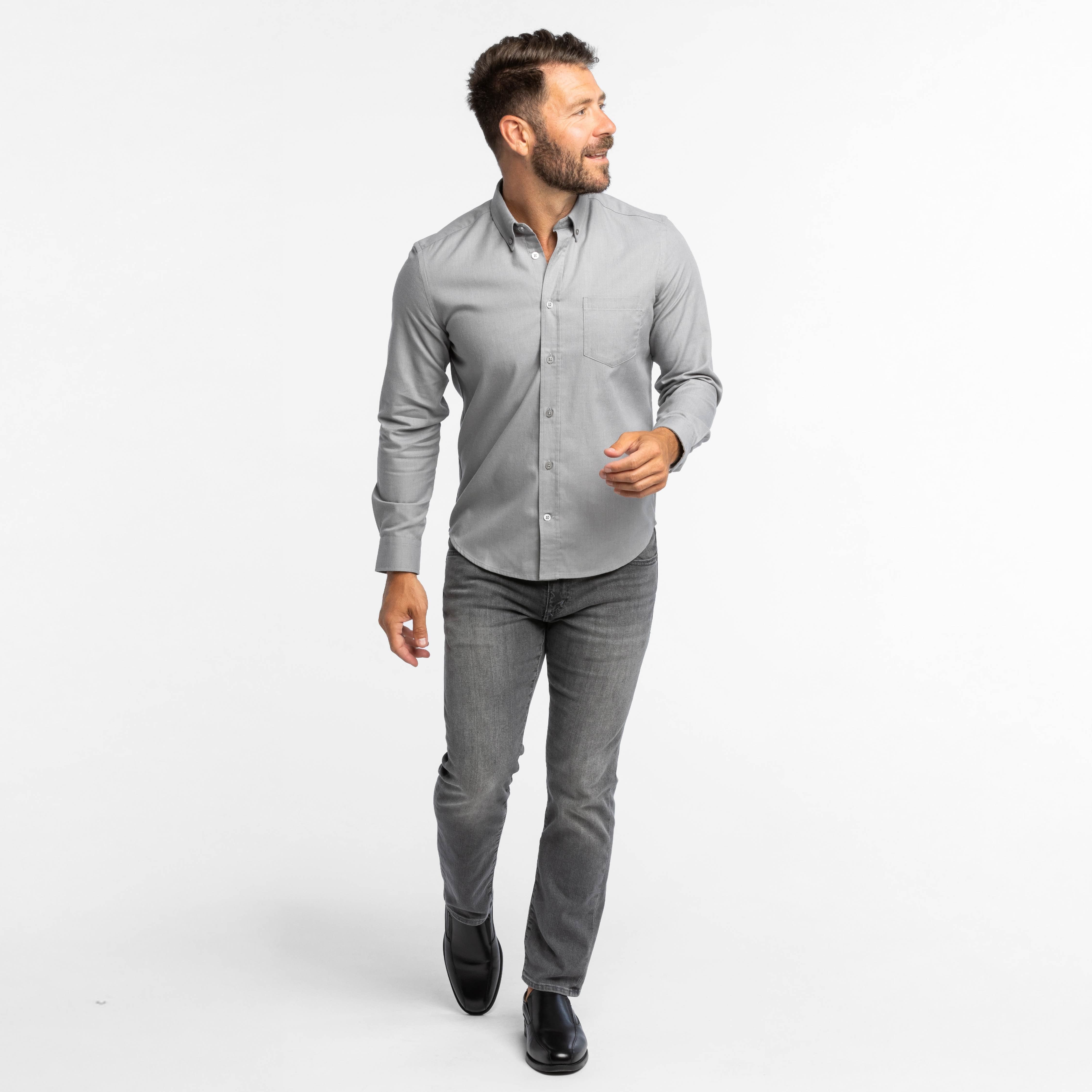 casual dress shirt men Ash & Erie Greystone Button-Down Shirt for Short Men Greystone / XS / Slim