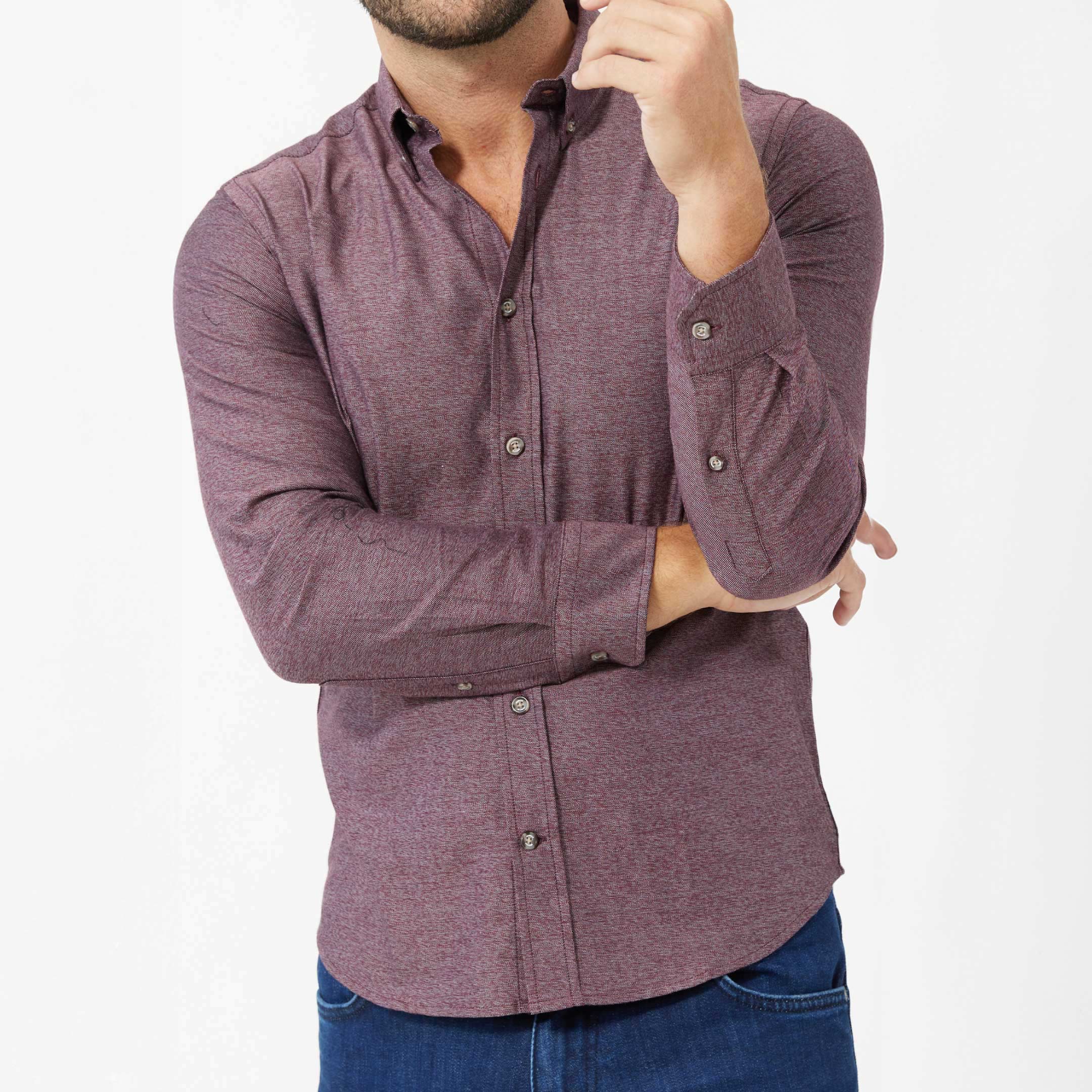 Ash & Erie Heather Burgundy Button-Down Shirt for Short Men Heather Burgundy / XXL / Standard Ash & Erie Heather Burgundy Button-Down Shirt for Short Men Heather Burgundy / XXL / Standard