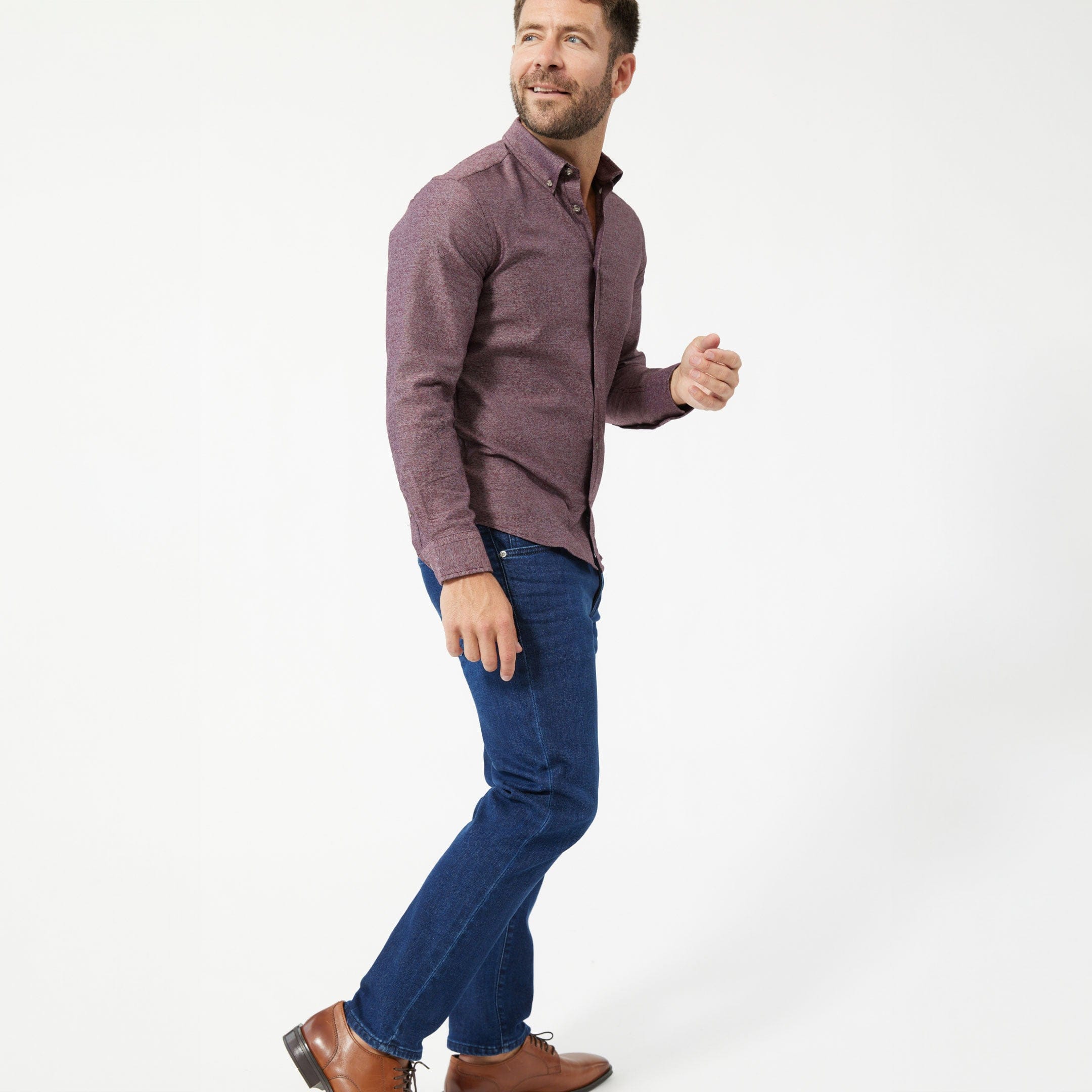 Ash & Erie Heather Burgundy Button-Down Shirt for Short Men Heather Burgundy / XXL / Standard Ash & Erie Heather Burgundy Button-Down Shirt for Short Men Heather Burgundy / XXL / Standard