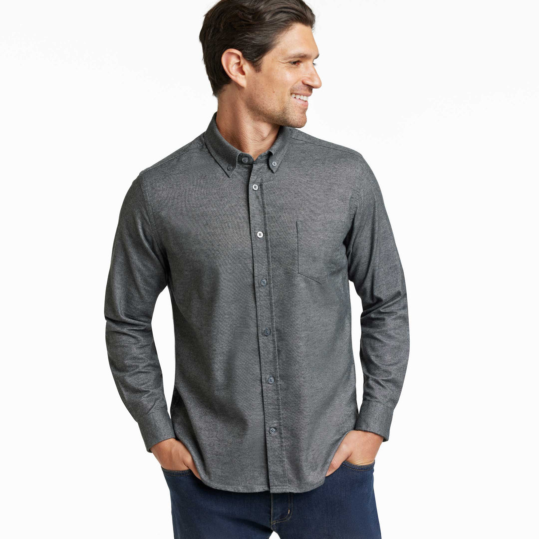 Ash & Erie Heather Charcoal Brushed Button-Down Shirt for Short Men   Everyday Shirts