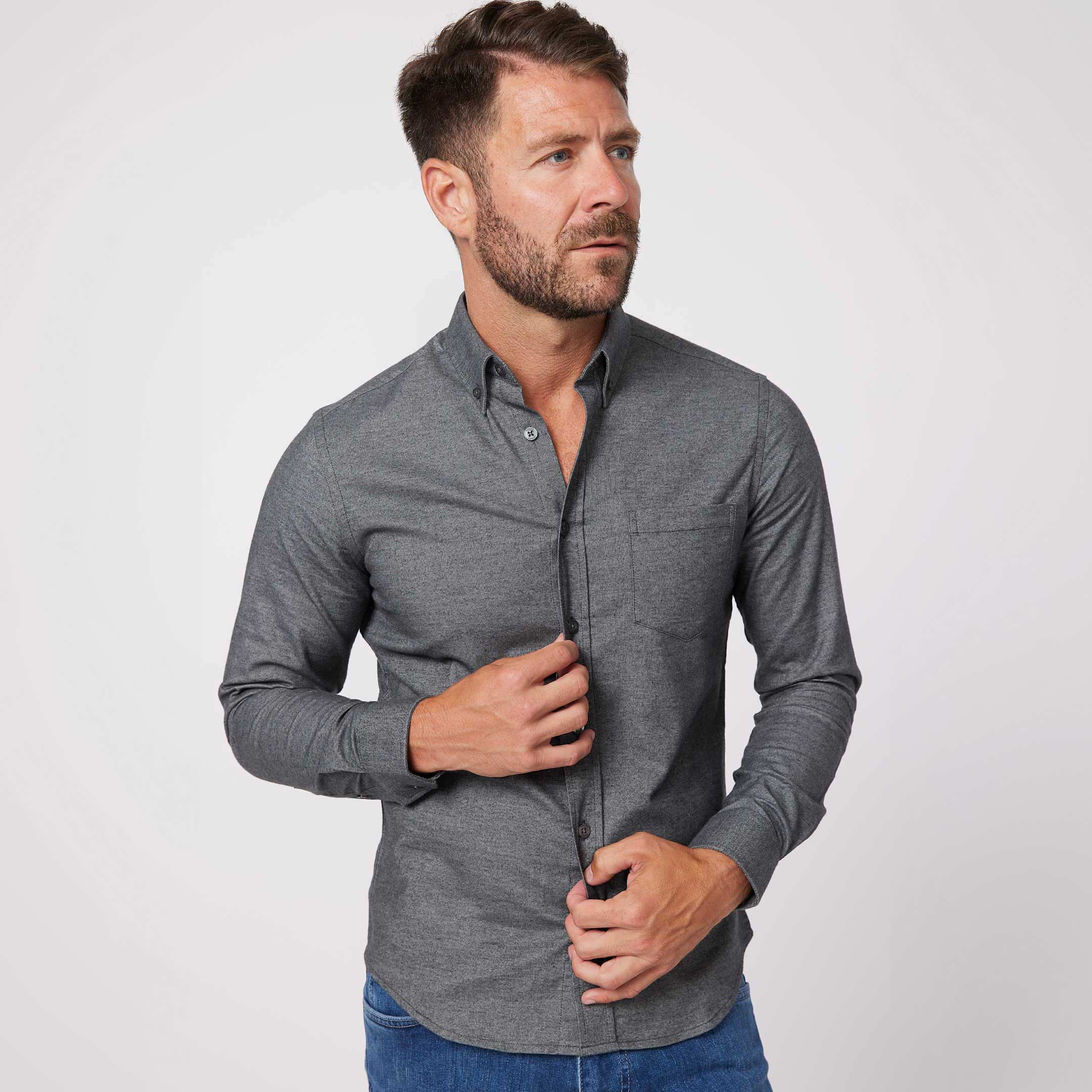 Ash & Erie Heather Charcoal Brushed Button-Down Shirt for Short Men Heather Charcoal / XS / Slim