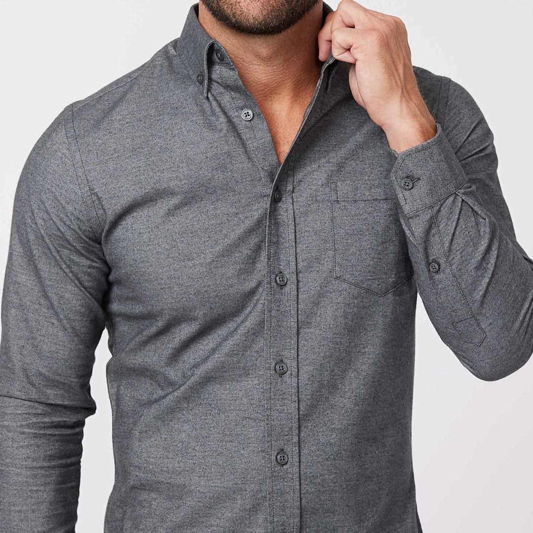 Ash & Erie Heather Charcoal Brushed Button-Down Shirt for Short Men