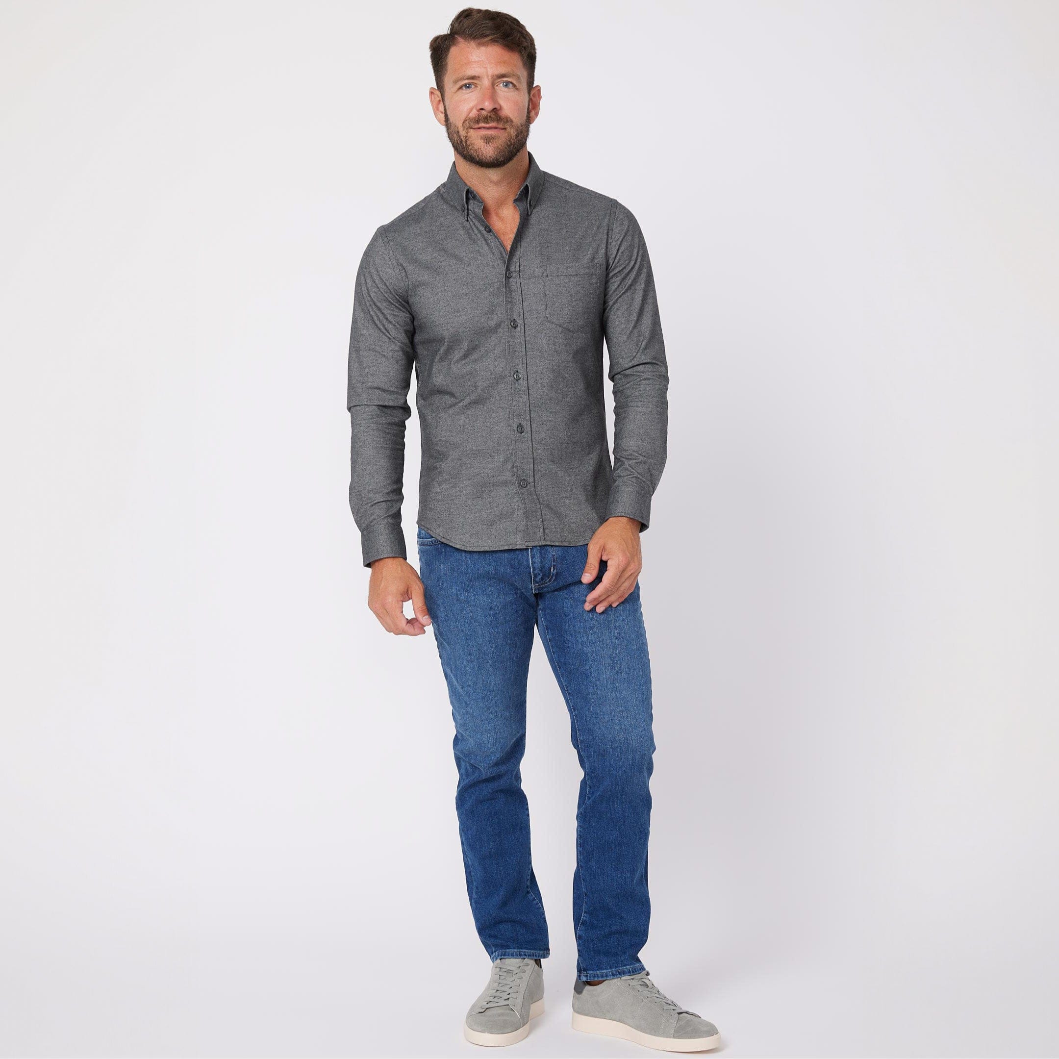 Ash & Erie Heather Charcoal Brushed Button-Down Shirt for Short Men