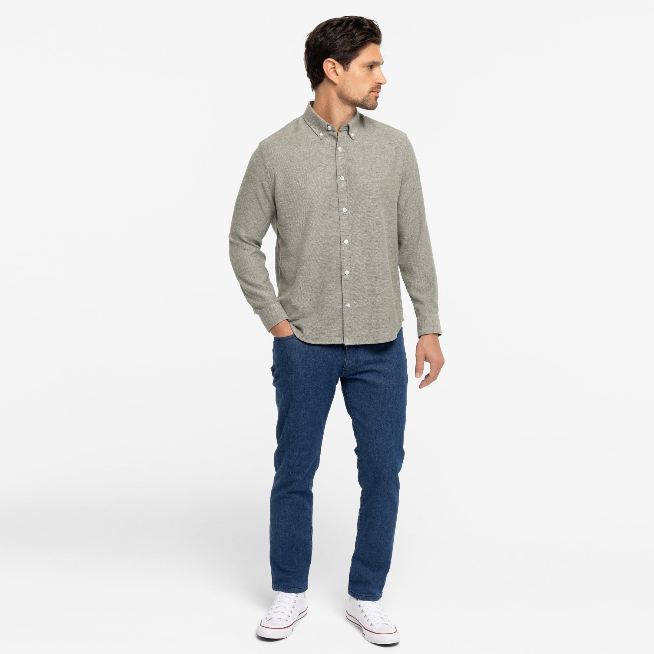 Ash & Erie Heather Green Button-Down Shirt for Short Men   Everyday Shirts