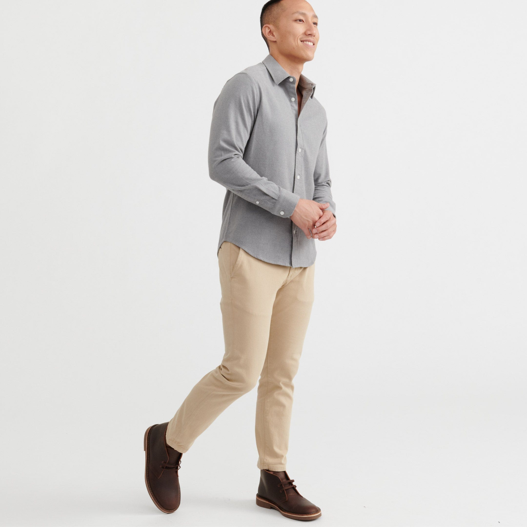 grey dress shirt khaki pants Ash & Erie Heather Grey Brushed Button-Down Shirt for Short Men Heather Grey / XS / Slim