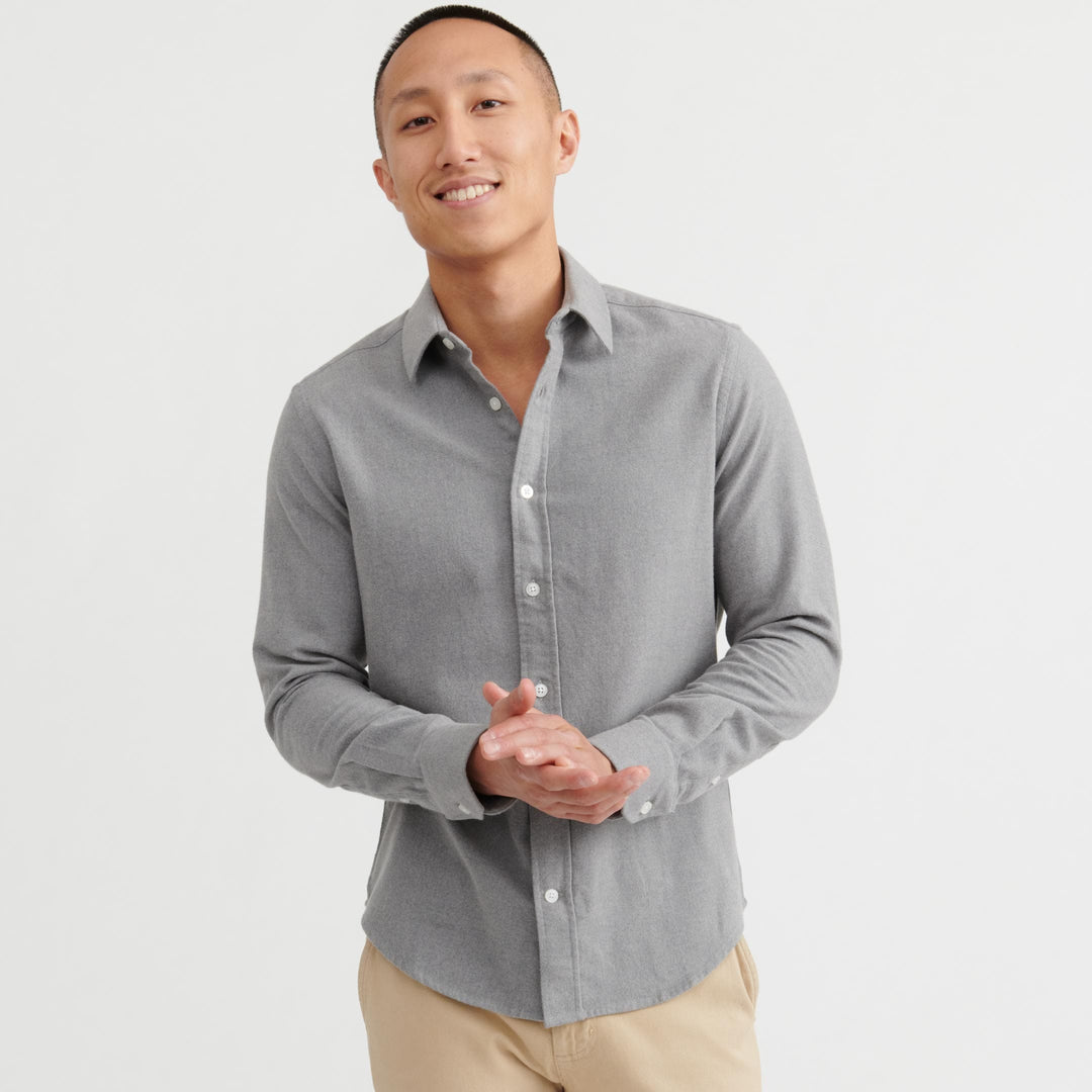 Ash & Erie Heather Grey Brushed Button-Down Shirt for Short Men Ash & Erie Heather Grey Brushed Button-Down Shirt for Short Men