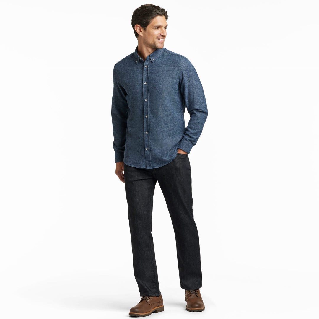 Ash & Erie Heather Indigo Brushed Button-Down Shirt for Short Men   Everyday Shirts
