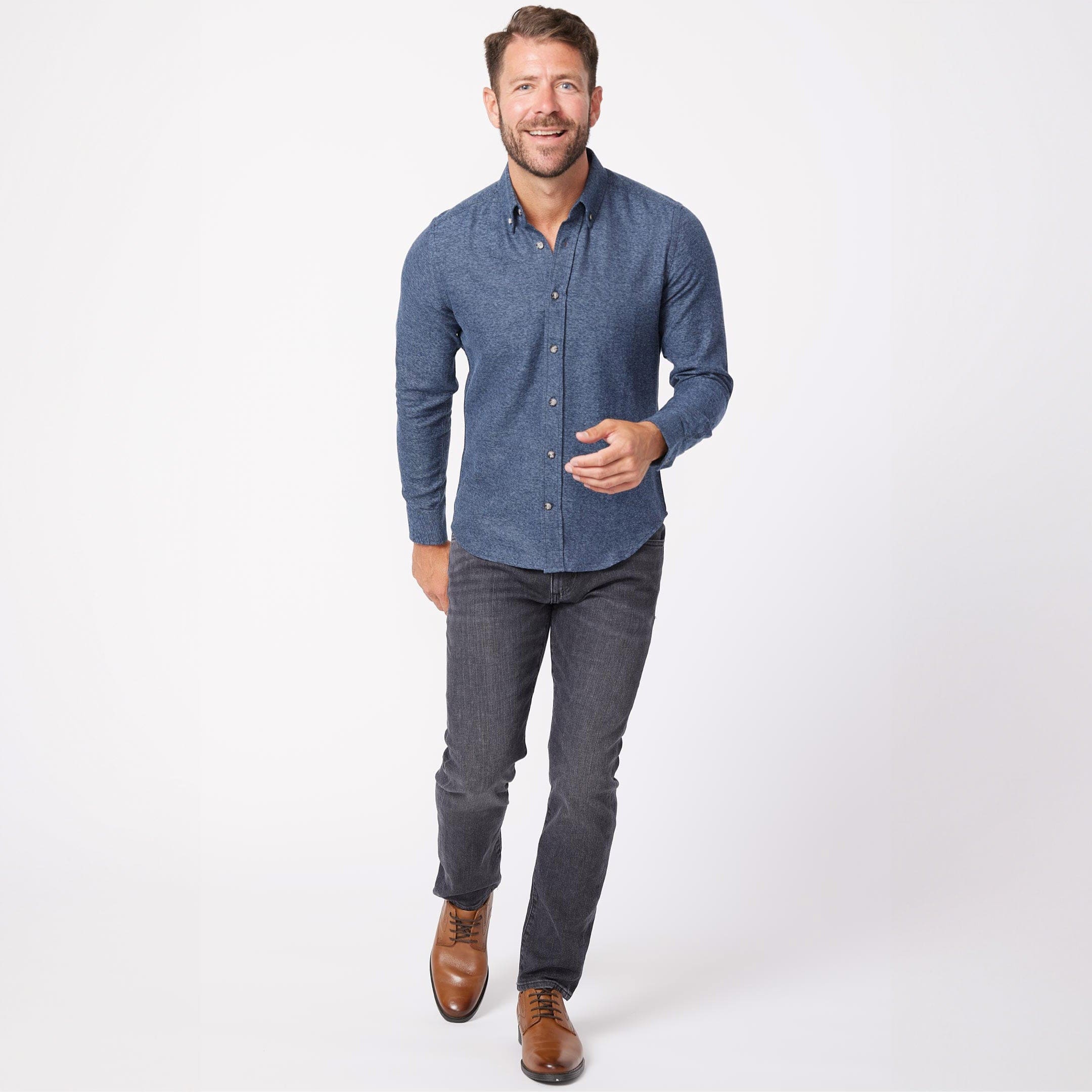 Ash u0026 Erie Heather Indigo Brushed Button-Down Shirt for Short Men