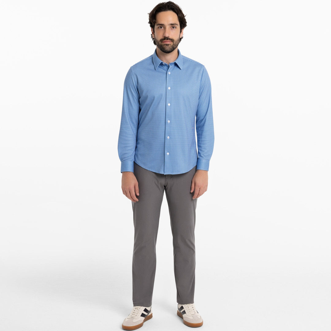 Ash & Erie Indigo Microcheck Performance Stretch Shirt for Short Men   Everyday Shirts