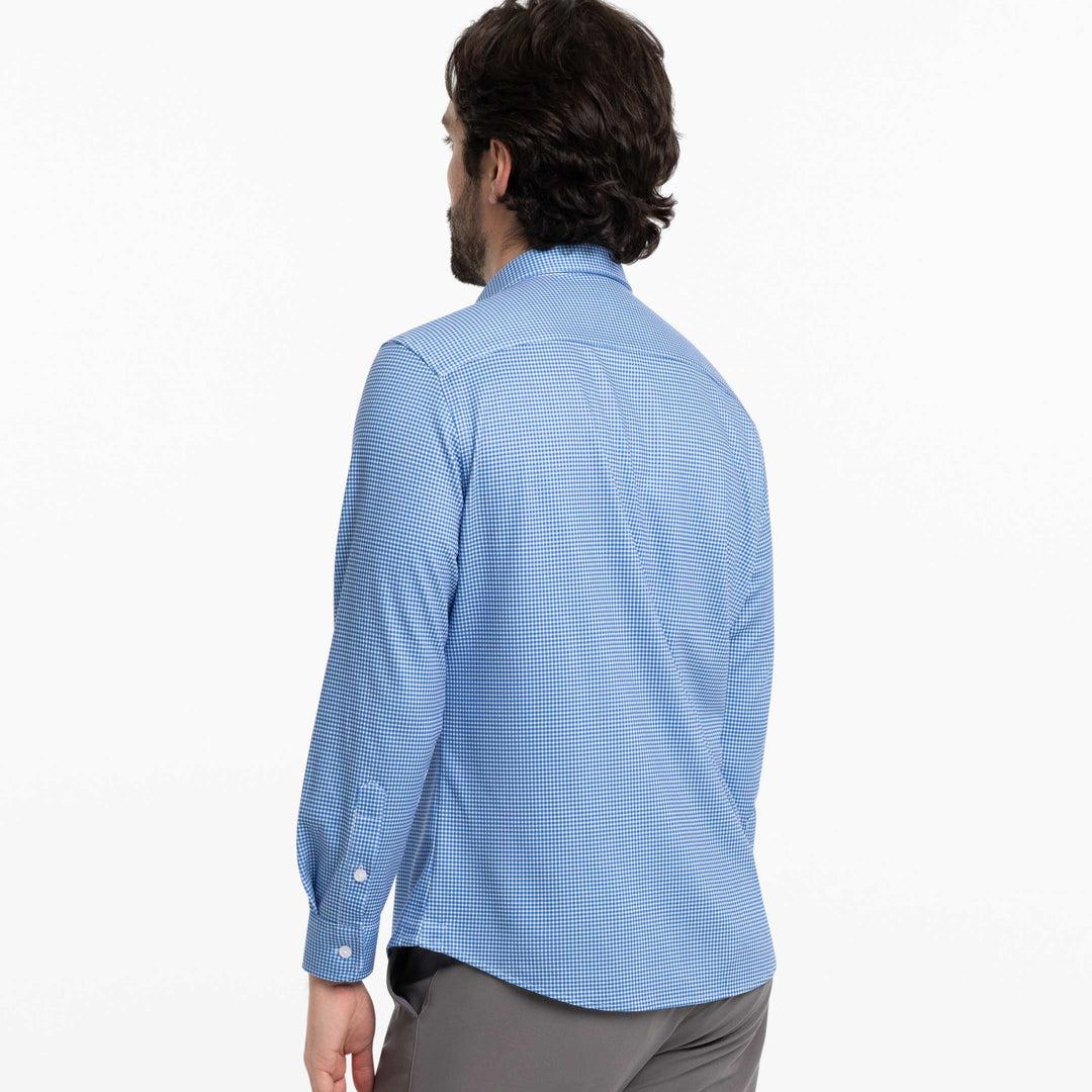 Ash & Erie Indigo Microcheck Performance Stretch Shirt for Short Men   Everyday Shirts