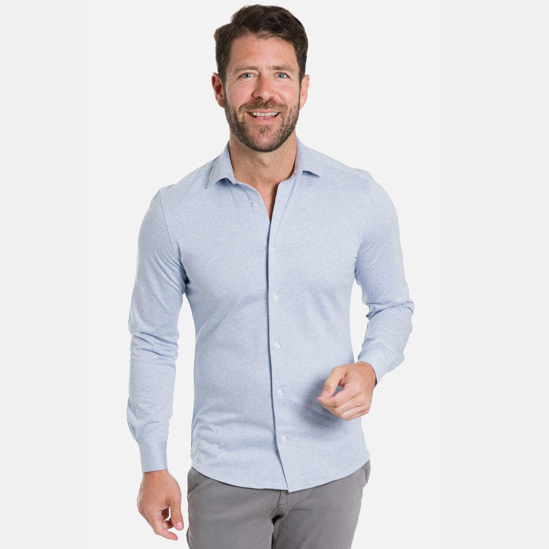 Ash & Erie Light Blue Melange Natural Performance Stretch Shirt for Short Men Light Blue / S / Standard Ash & Erie Light Blue Melange Natural Performance Stretch Shirt for Short Men Light Blue / S / Standard