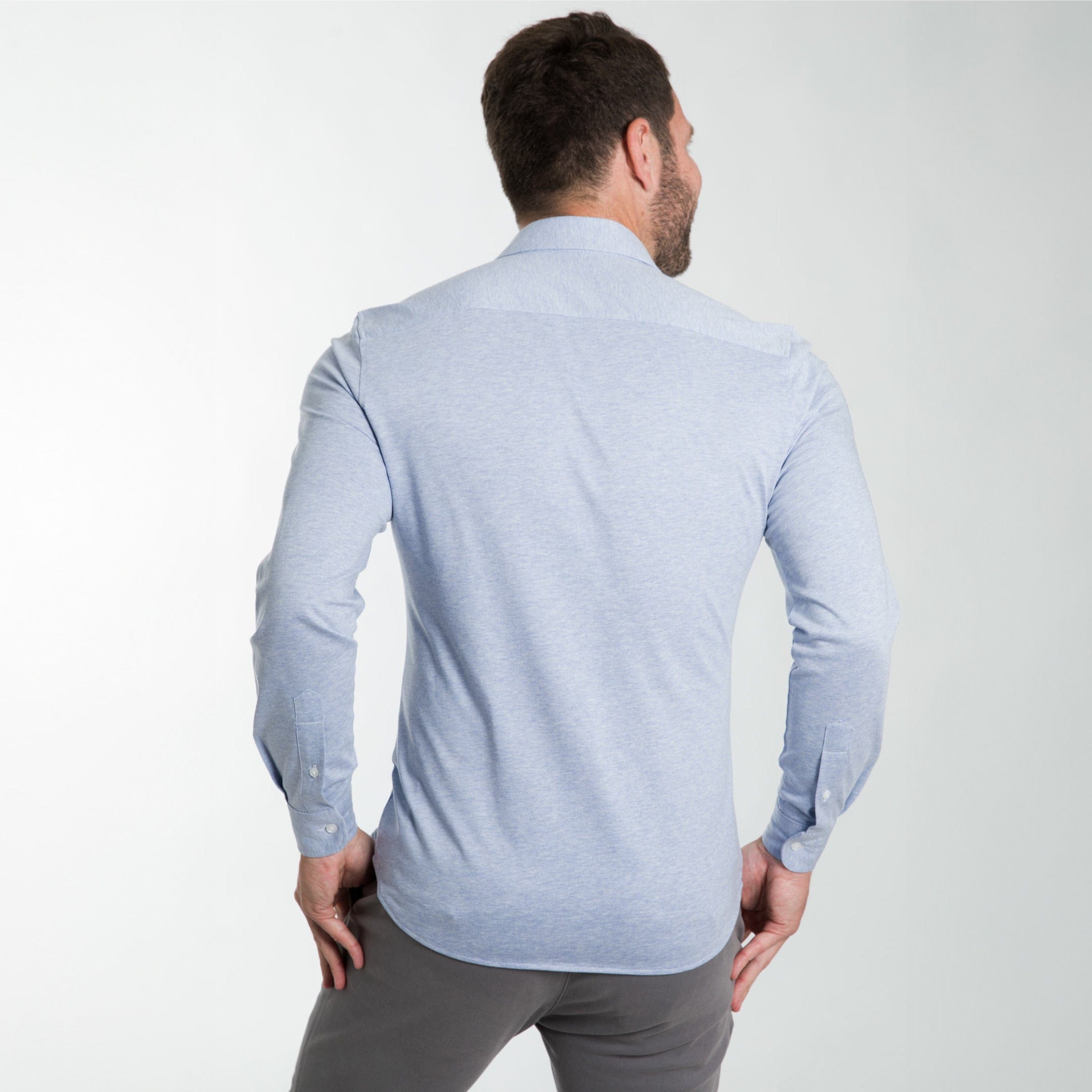blue dresses women Ash & Erie Light Blue Melange Natural Performance Stretch Shirt for Short  Men
