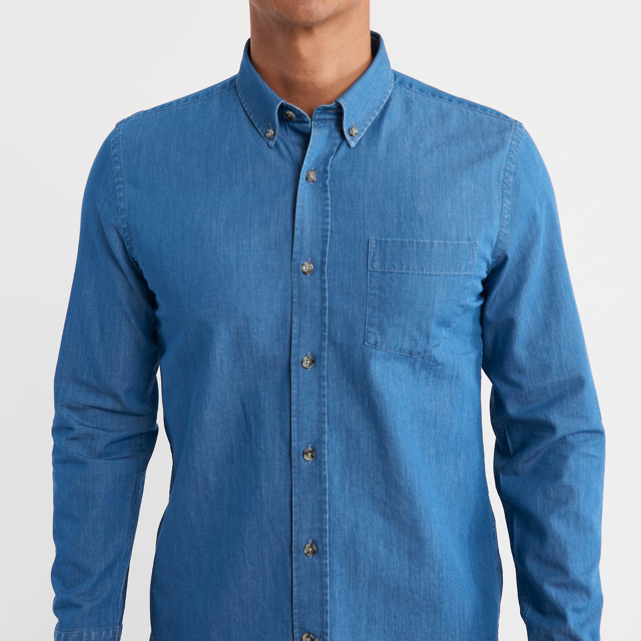 Ash & Erie Medium Blue Button-Down Shirt for Short Men