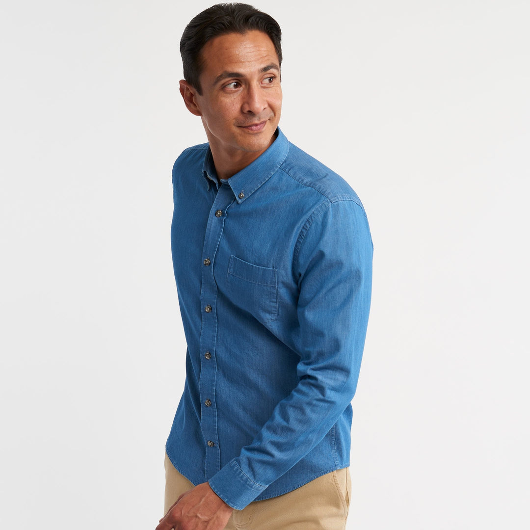 Ash & Erie Medium Blue Button-Down Shirt for Short Men Ash & Erie Medium Blue Button-Down Shirt for Short Men