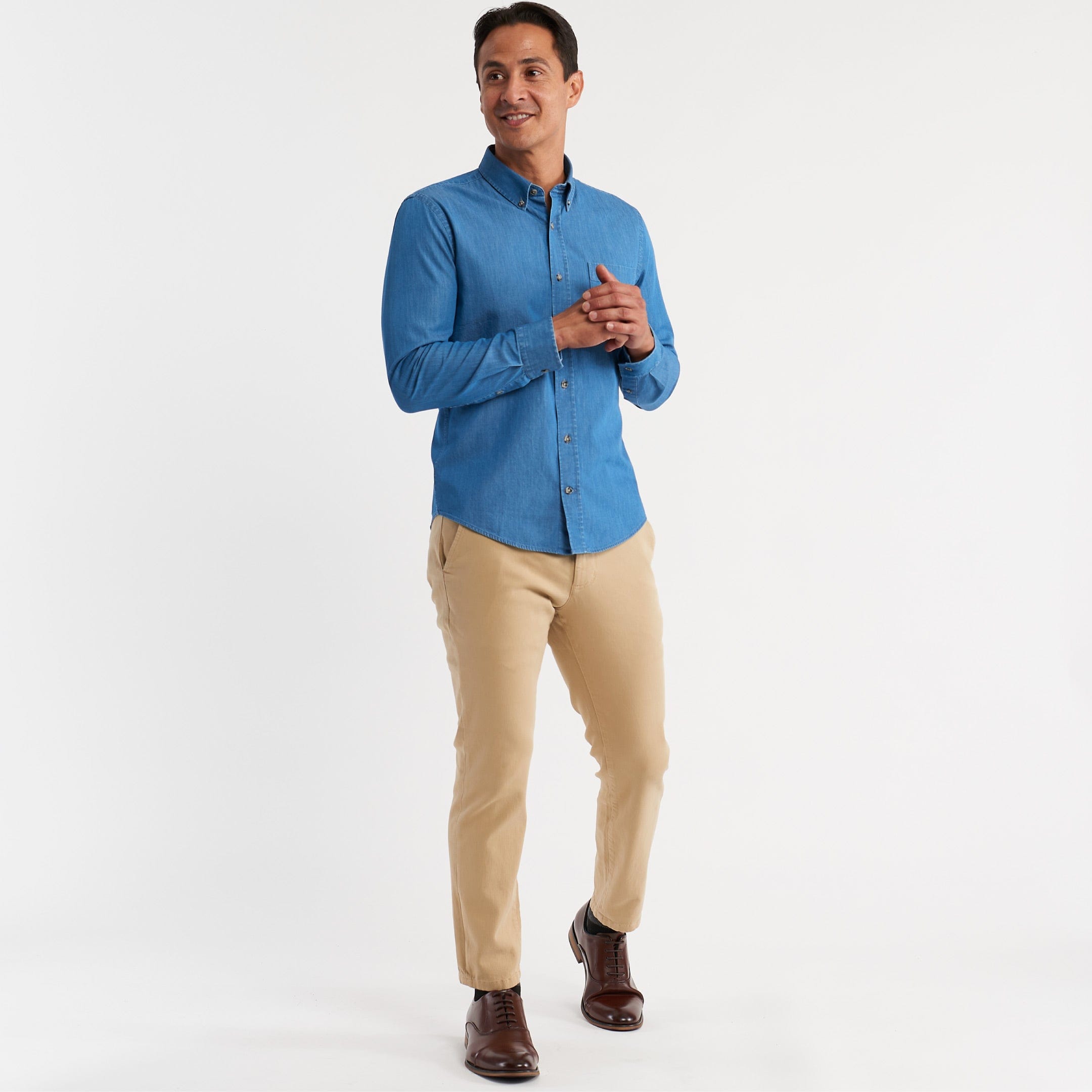 Ash Erie Medium Blue Button-Down Shirt for Short Men