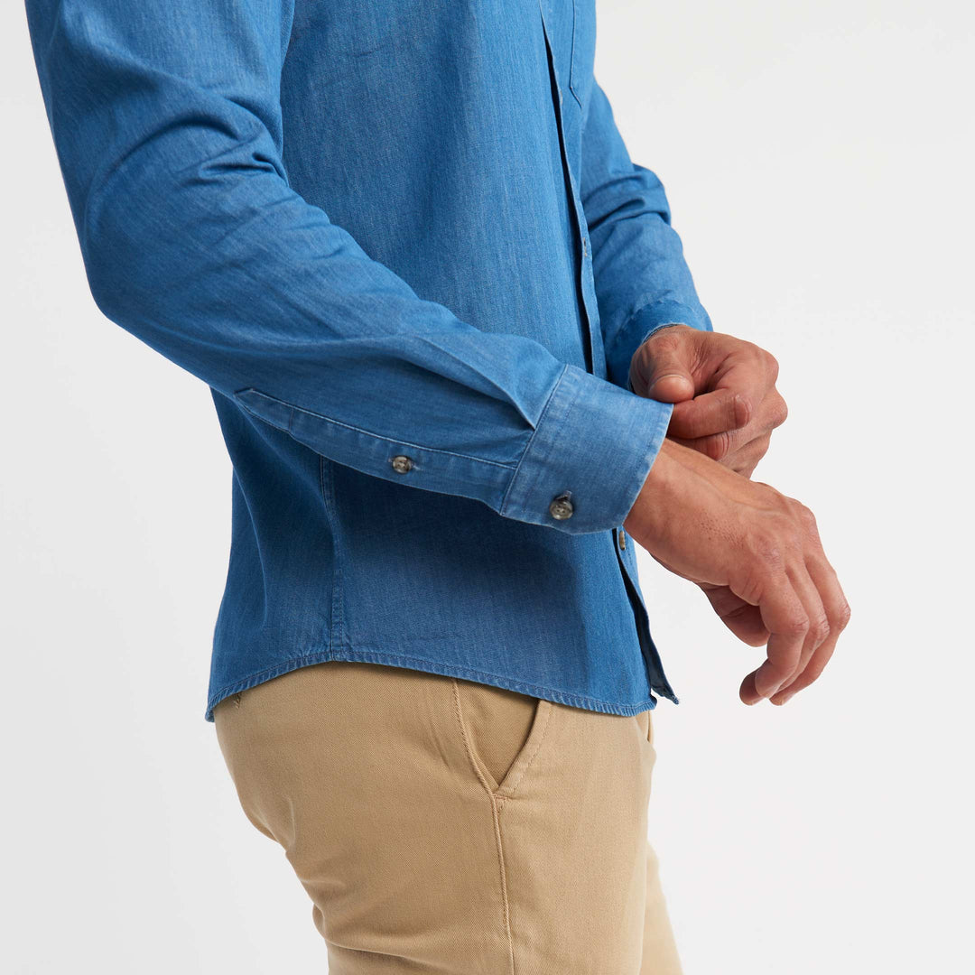 Ash & Erie Medium Blue Button-Down Shirt for Short Men   Everyday Shirts