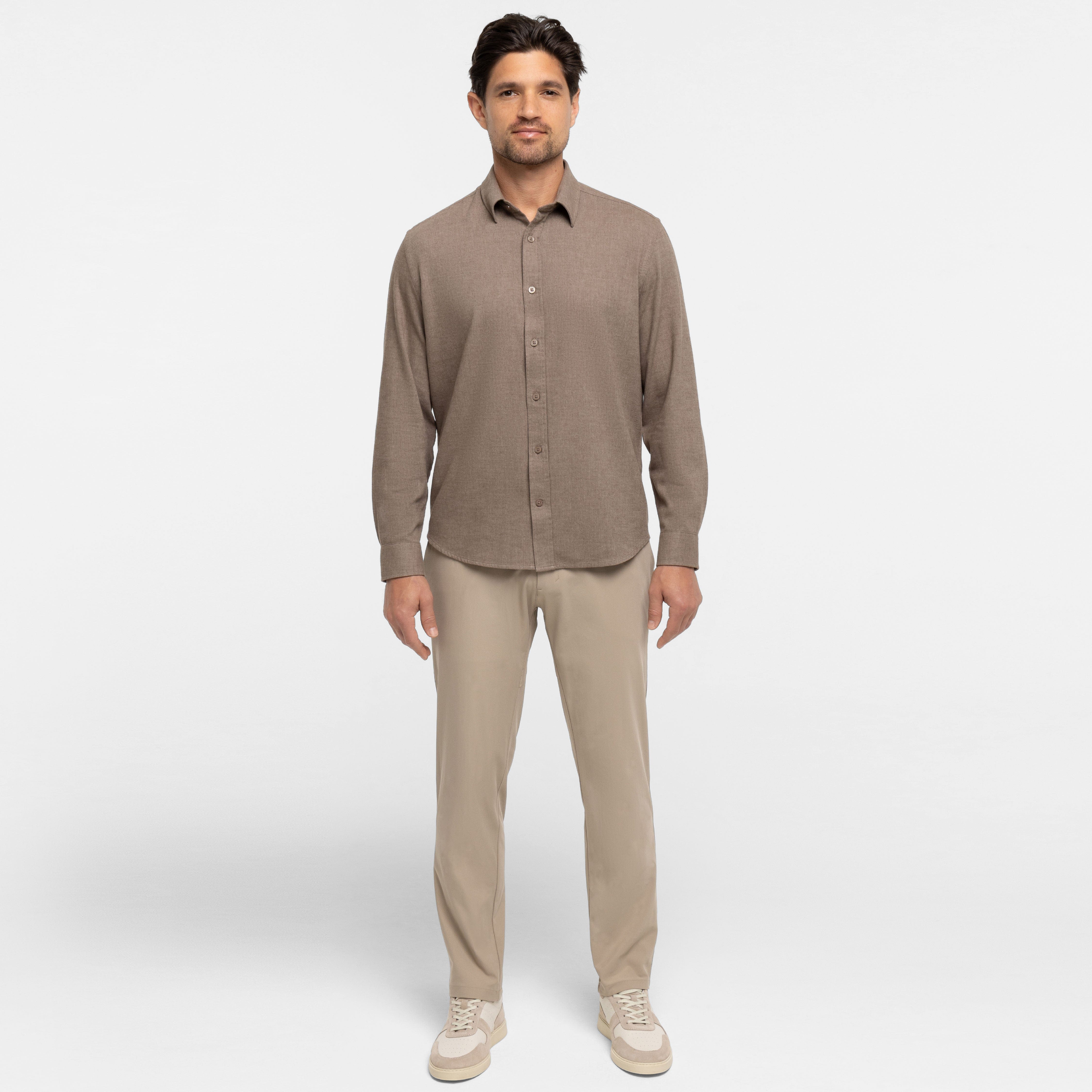Ash & Erie Mocha Brushed Button-Down Shirt for Short Men Mocha / XL / Standard Ash & Erie Mocha Brushed Button-Down Shirt for Short Men Mocha / XL / Standard
