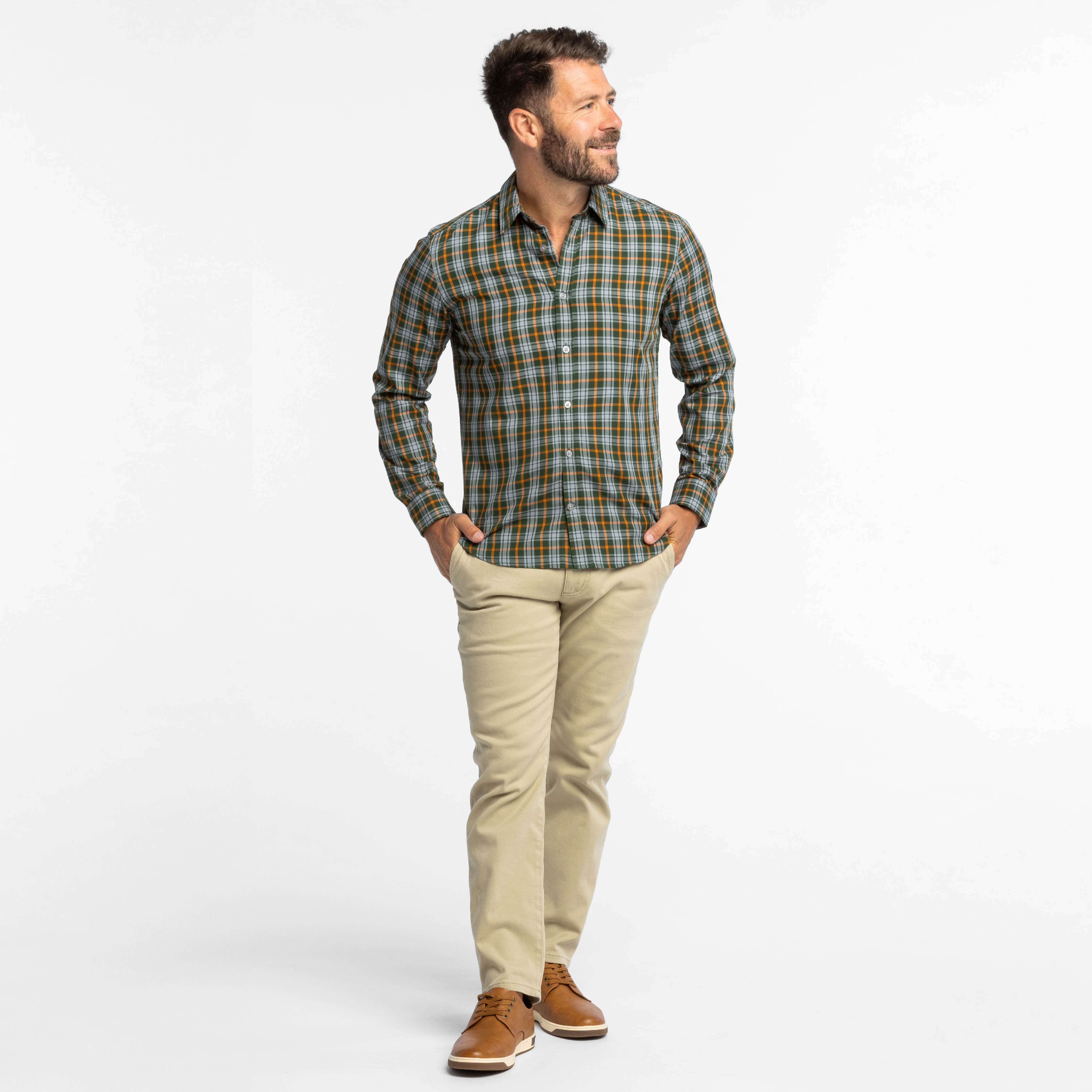 NEW Khaki Plaid online Button Down Shirt