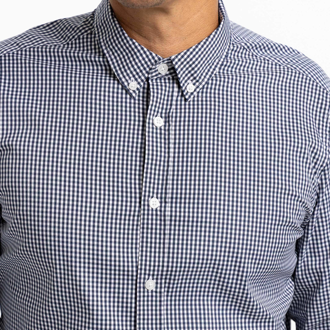 Ash & Erie Navy Gingham Wrinkle-Free Button-Down Shirt for Short Men   Everyday Shirts