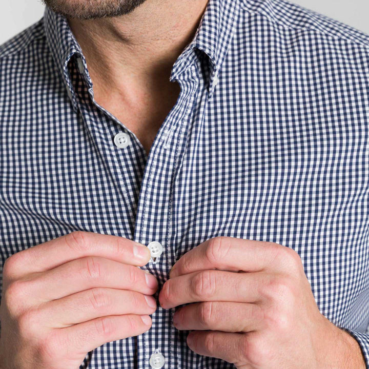 Ash & Erie Navy Gingham Wrinkle-Free Button-Down Shirt for Short Men   Everyday Shirts