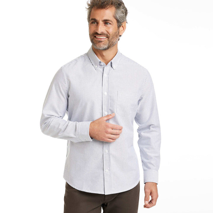 Ash & Erie Navy Stripe Oxford Wrinkle-Free Button-Down Shirt for Short Men   Everyday Shirts
