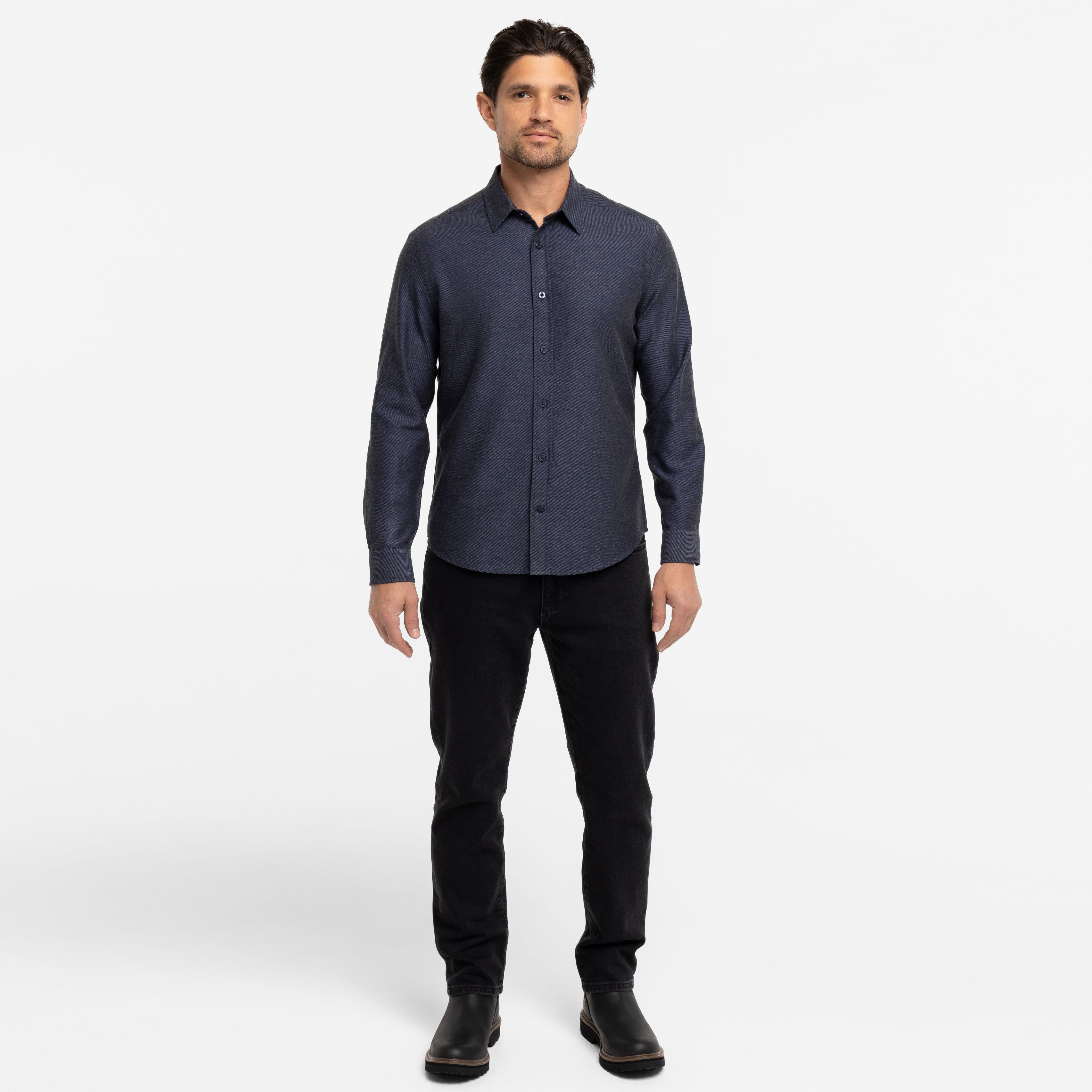 Ash & Erie Navy Twill Brushed Button-Down Shirt for Short Men