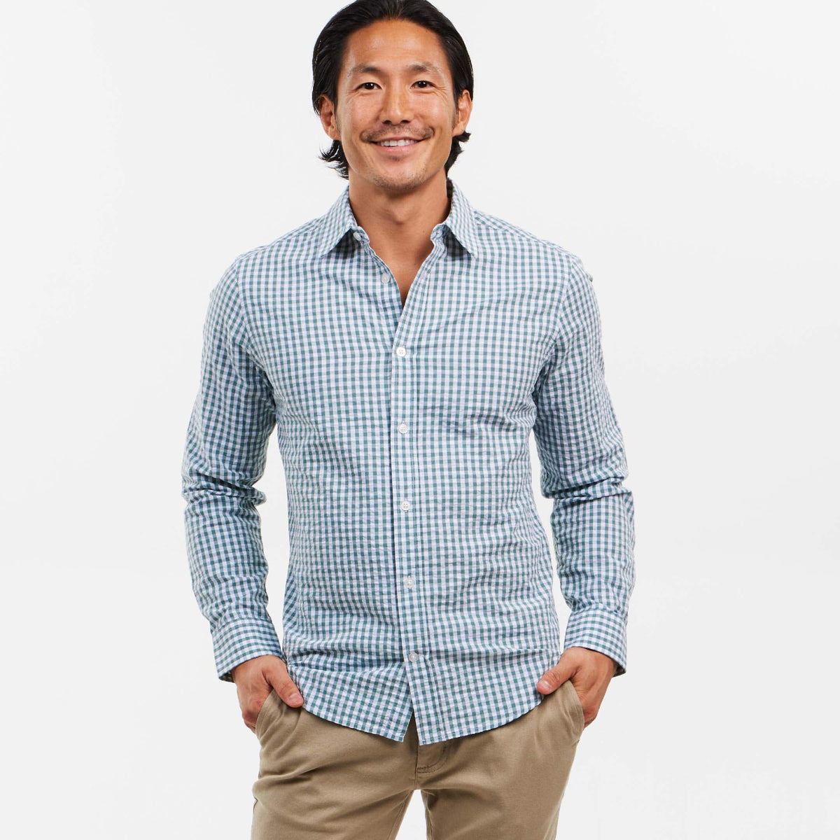 Ash & Erie Seaglass Gingham Button-Down Shirt for Short Men
