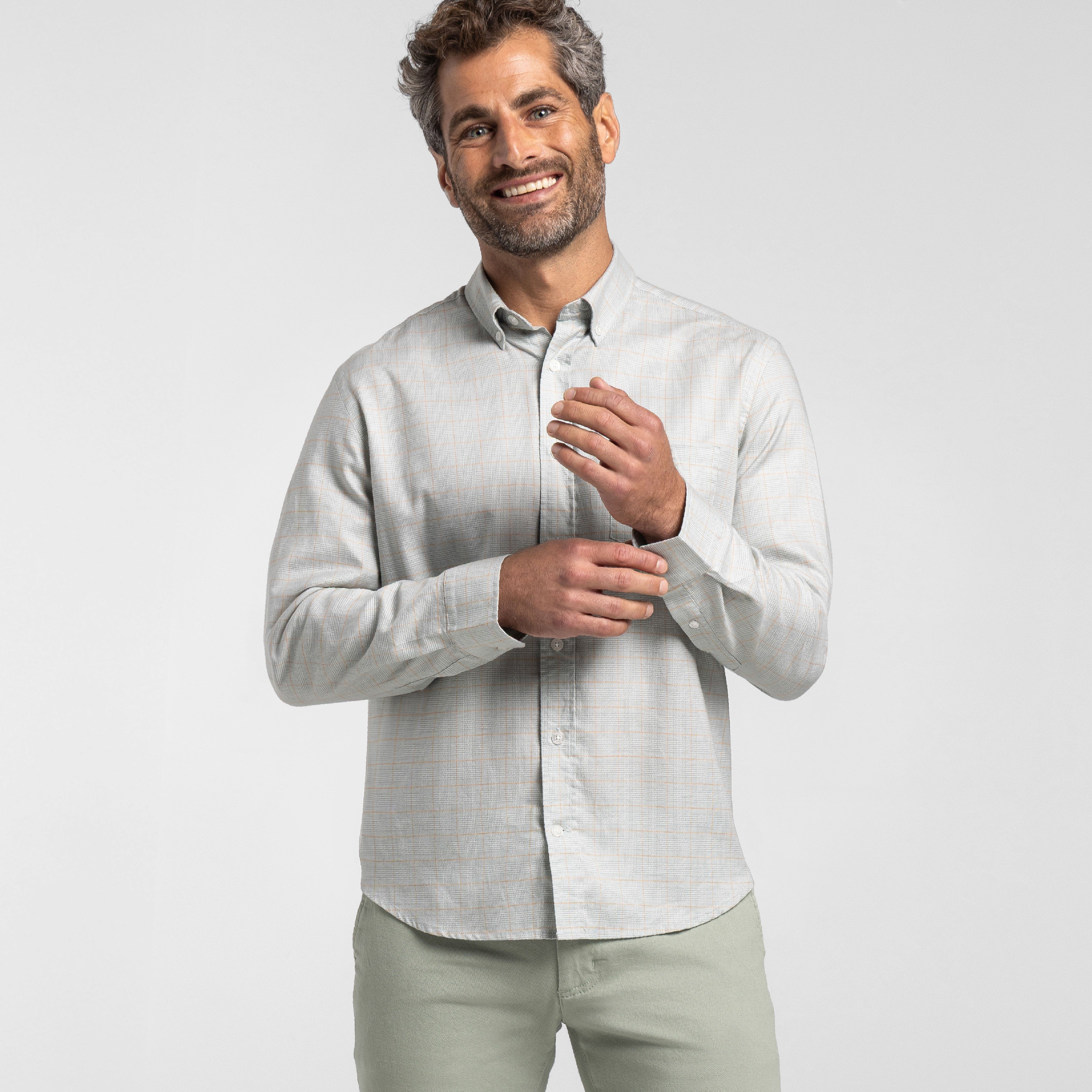 Ash & Erie Stone Grid Button-Down Shirt for Short Men
