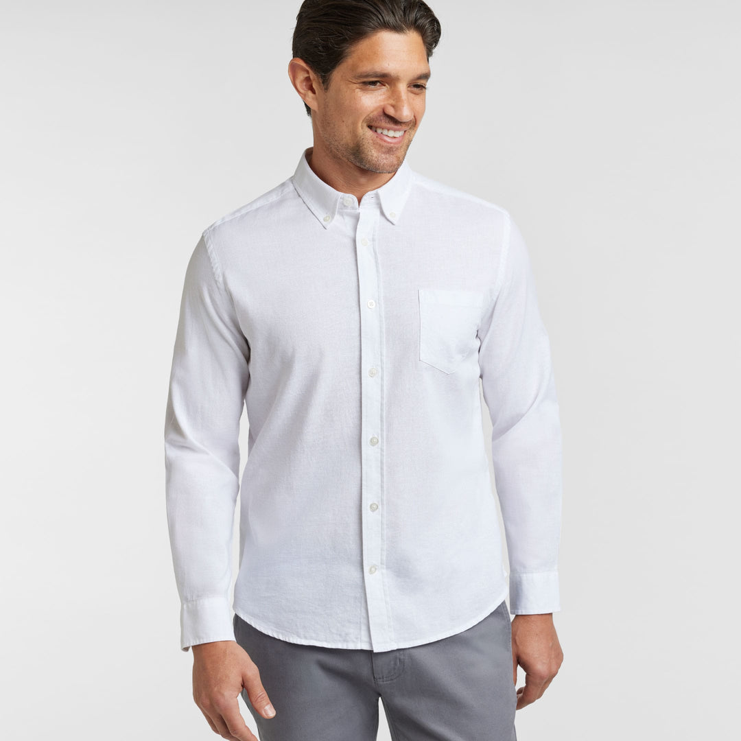 Ash & Erie White Linen Button-Down Shirt for Short Men   Everyday Shirts