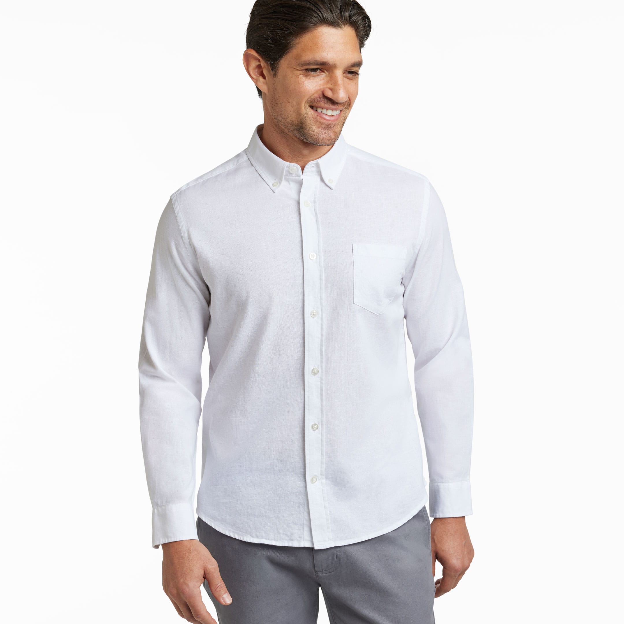 Ash & Erie White Linen Button-Down Shirt for Short Men   Everyday Shirts