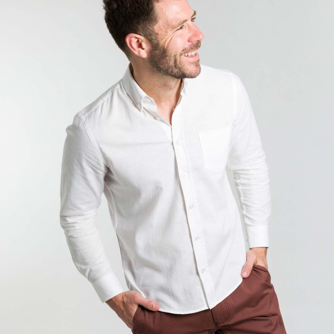 Buy White Linen Button-Down Shirt for Short Men | Ash & Erie   Everyday Shirts
