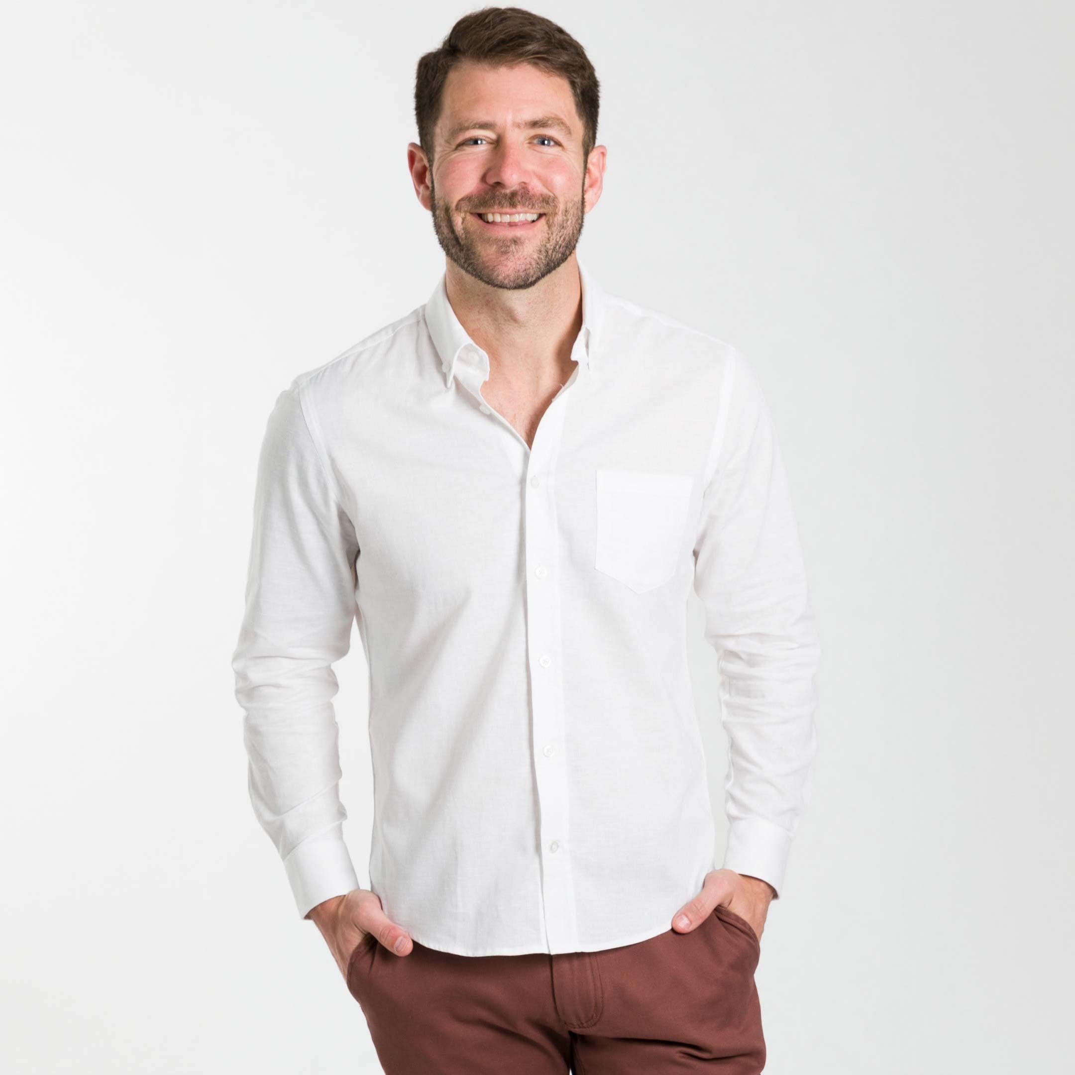 Ash & Erie White Linen Button-Down Shirt for Short Men White Linen / L / Standard Ash & Erie White Linen Button-Down Shirt for Short Men White Linen / L / Standard