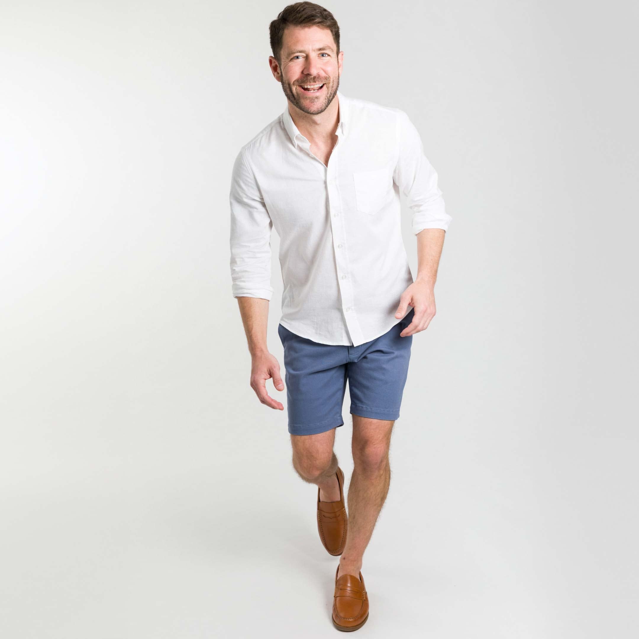 dress shirt with shorts Ash & Erie White Linen Button-Down Shirt for Short Men White Linen / XL / Standard