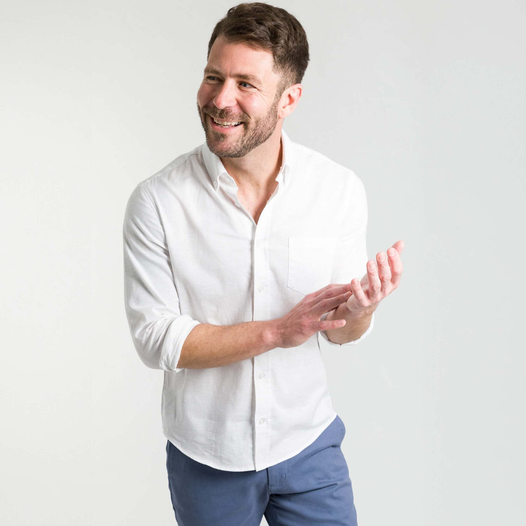 Ash & Erie White Linen Button-Down Shirt for Short Men Ash & Erie White Linen Button-Down Shirt for Short Men