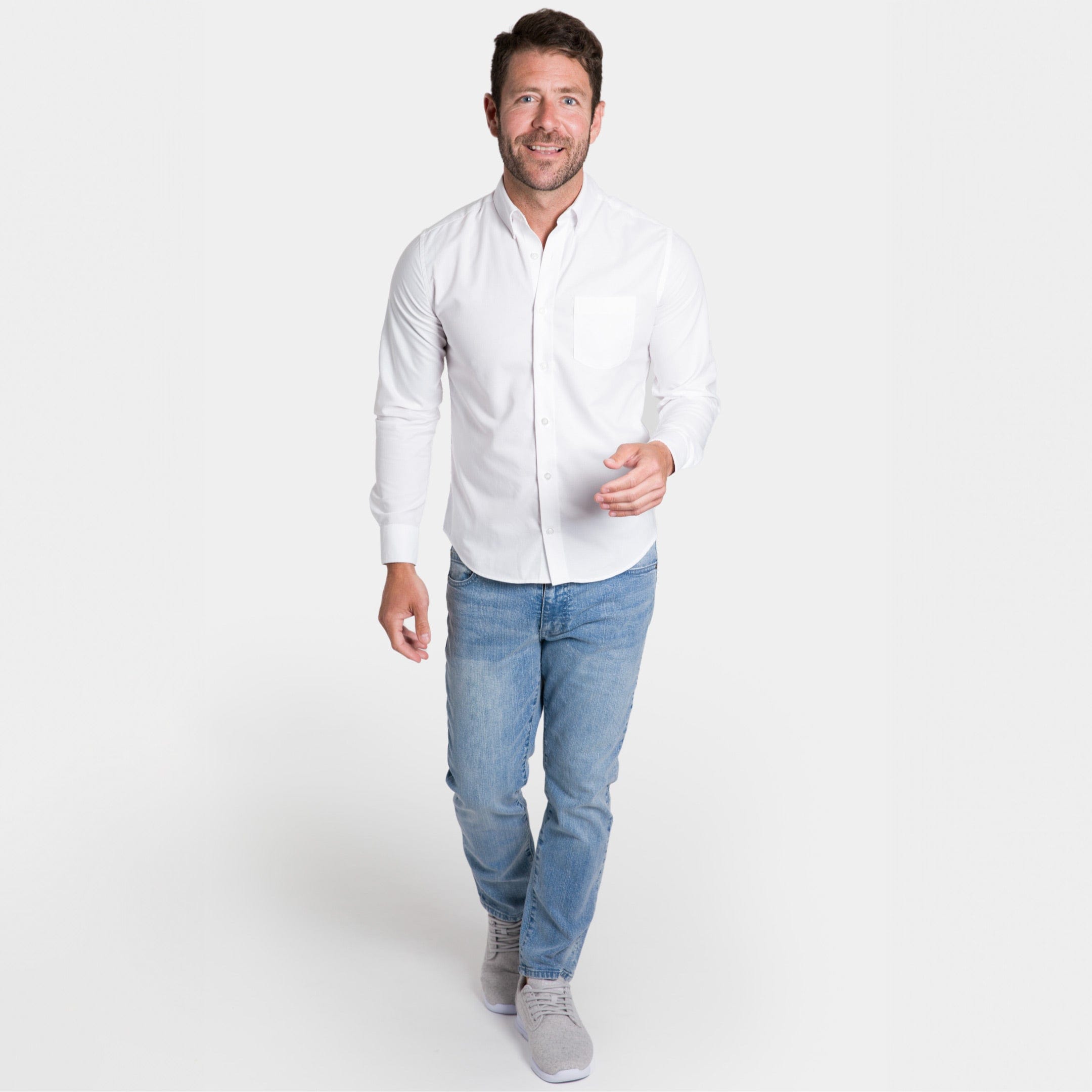 Ash & Erie White Oxford Wrinkle-Free Button-Down Shirt for Short Men