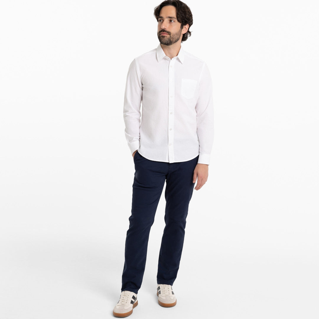 mens seersucker dress shirt Chase Blue Seersucker Shirt M / Blue / Longsleeve