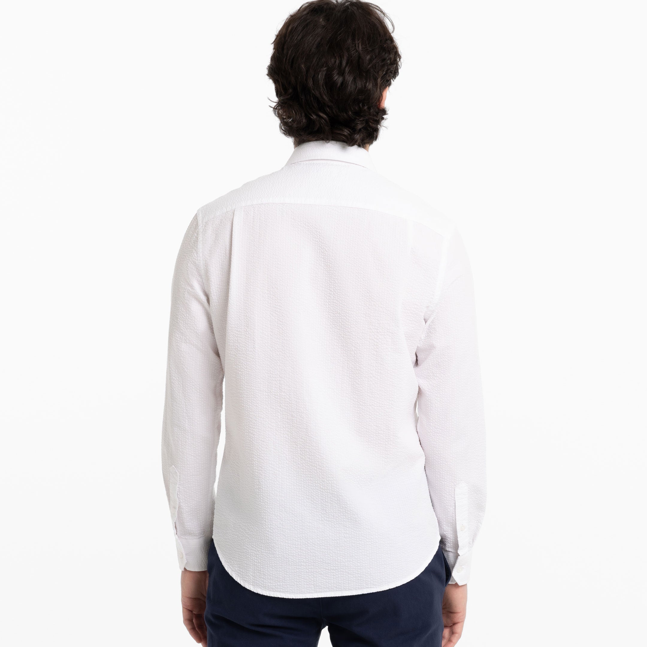 Ash & Erie White Seersucker Button-Down Shirt for Short Men